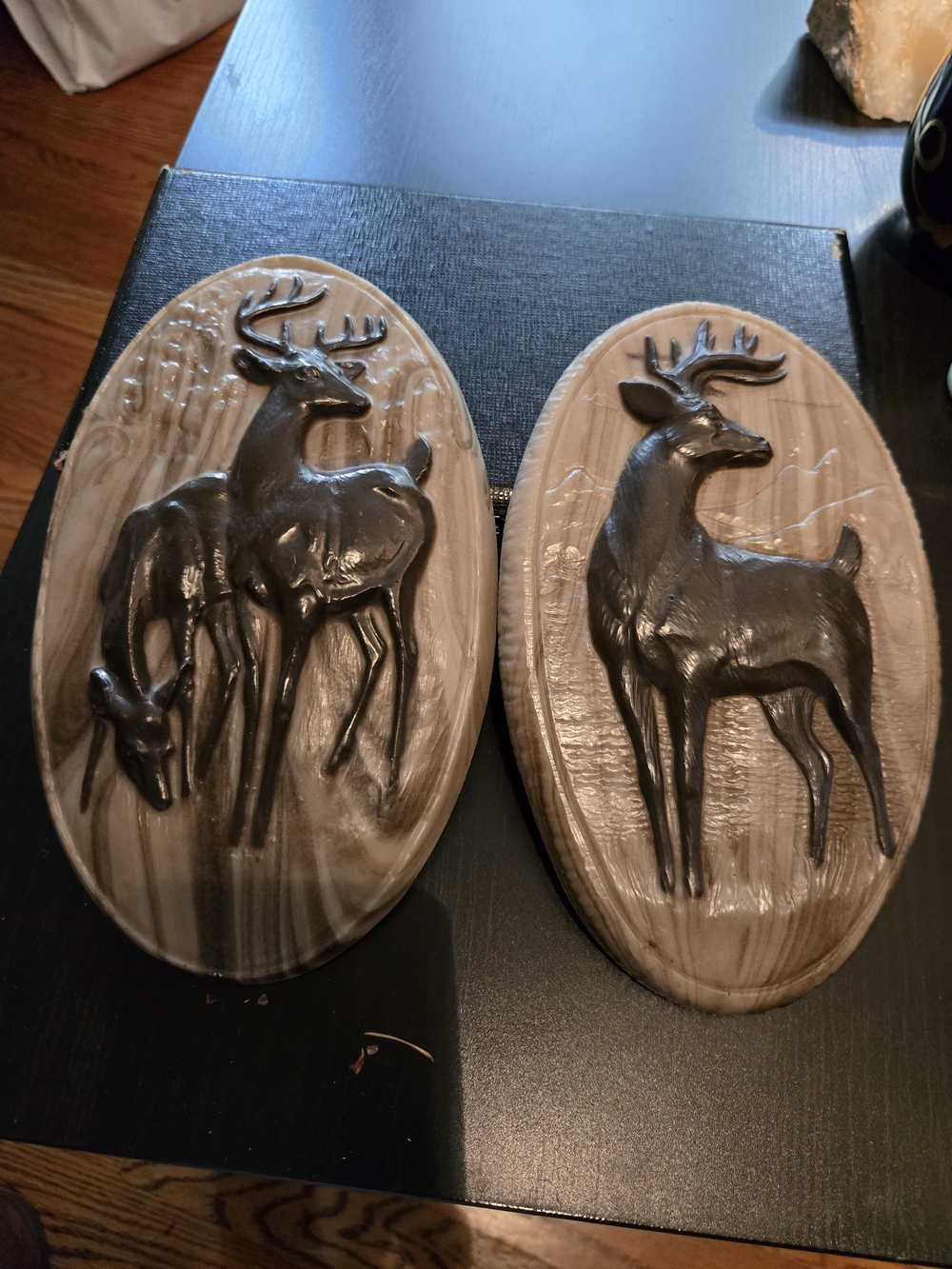 Vintage Rustic Deer Wall Plaques Set of 2 Made From Ash Fall Of Mt. Saint Helens